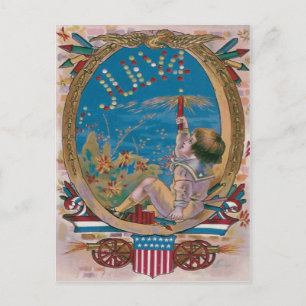 Carte Postale Feux d'artifice pétards garçon