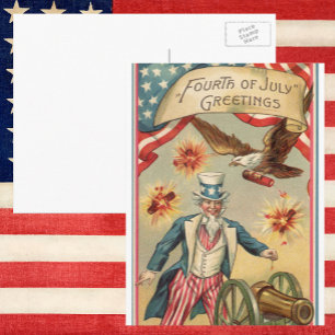 Carte Postale Feux d'artifice vintage du 4 juillet avec l'oncle