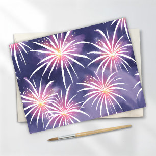 Carte Postale Feux d'artifice violets   Aquarelle pastel