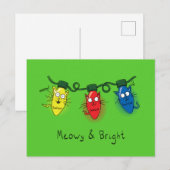 Carte Postale Feux de Noël de chat amusant Meowy et brillant (Devant / Derrière)