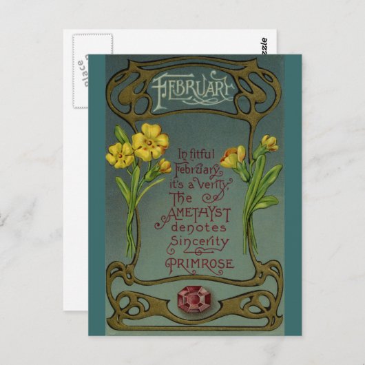 Carte Postale Février Anniversaire Primrose & Amethyst (Devant / Derrière)
