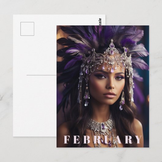 Carte Postale *~* FÉVRIER AP53 Tête Boho AMÉTHYST (Devant / Derrière)