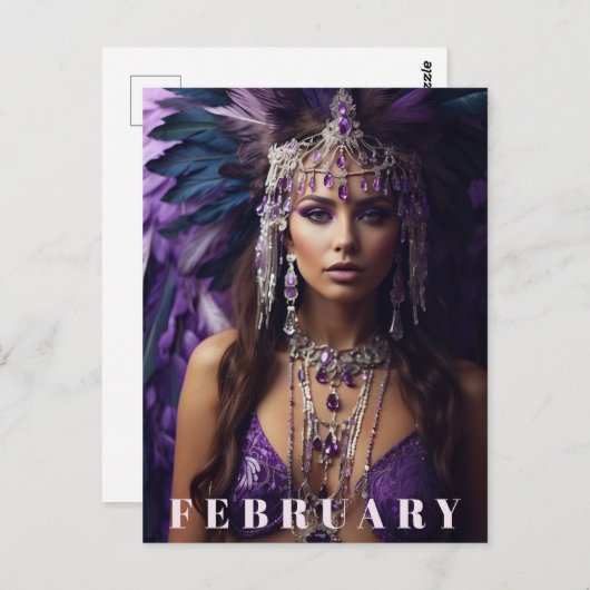 Carte Postale *~* FÉVRIER AP53 Tête Boho AMÉTHYST (Devant / Derrière)