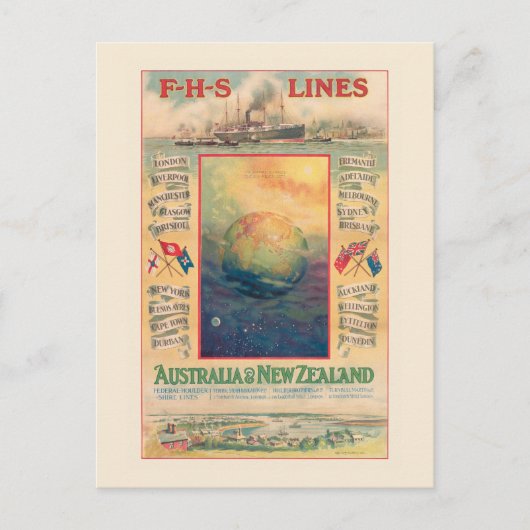 Carte Postale FHS Lines Australie Poster vintage 1906 (Devant)
