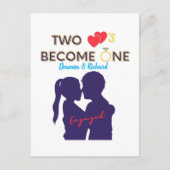 Carte Postale Fiançailles Deux cœurs deviennent un  (Devant)