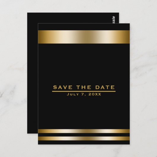 Carte Postale Fiançailles élégant Black & Gold Enregistrer la da (Devant / Derrière)