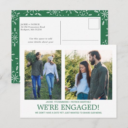 Carte Postale Fiançailles Faire-part 2 photo Motif de flocon de  (Devant / Derrière)