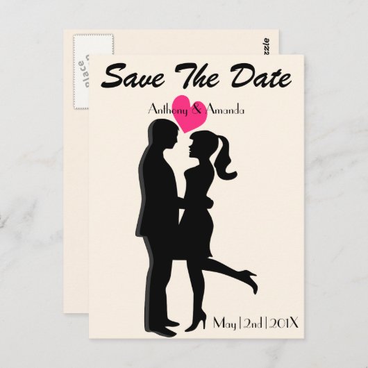 Carte Postale Fiançailles mignon et enregistrer la date (Devant / Derrière)