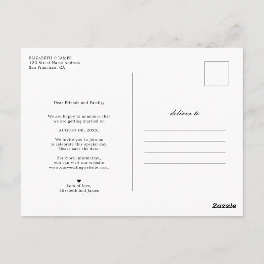 Carte Postale Fiançailles Romantique Photo Enregistrer la date M (Dos)