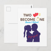 Carte Postale Fiancés Deux cœurs deviennent un  (Devant / Derrière)