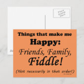 Carte Postale Fiddle Me Rend Heureux (Devant / Derrière)