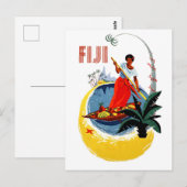 Carte Postale Fidji, homme sur un petit bateau (Devant / Derrière)