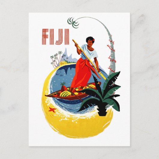 Carte Postale Fidji, homme sur un petit bateau (Devant)