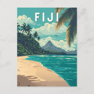 Carte Postale Fidji Illustration Voyage Art Vintage