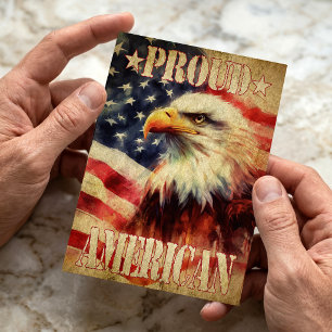 Carte Postale Fier Américain. Bald Eagle et drapeau des États-Un