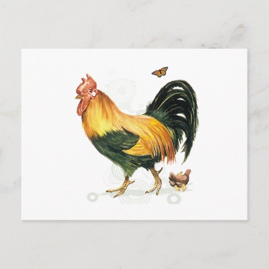 Carte Postale Fière coq avec poules et poulets. (Devant)