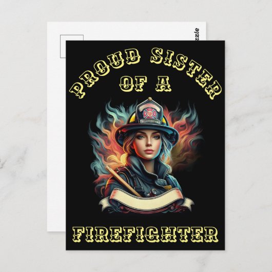 Carte Postale Fière Soeur d'un FireFighter imagination W (Devant / Derrière)