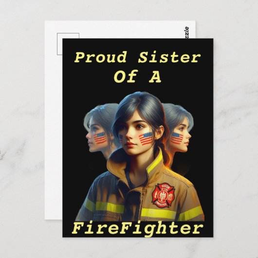 Carte Postale Fière Soeur D'Un Pompier Déterminé Regardez W (Devant / Derrière)