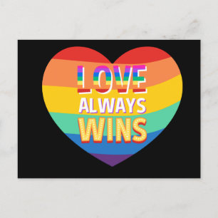 Carte Postale Fierté gay- l'amour gagne toujours. Couleur arc-en