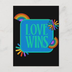 Carte Postale Fierté - l'amour gagne. Gay arc-en-ciel