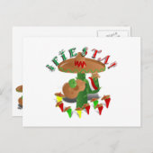 Carte Postale Fiesta Cactus avec Sombrero & Guitare (Devant / Derrière)