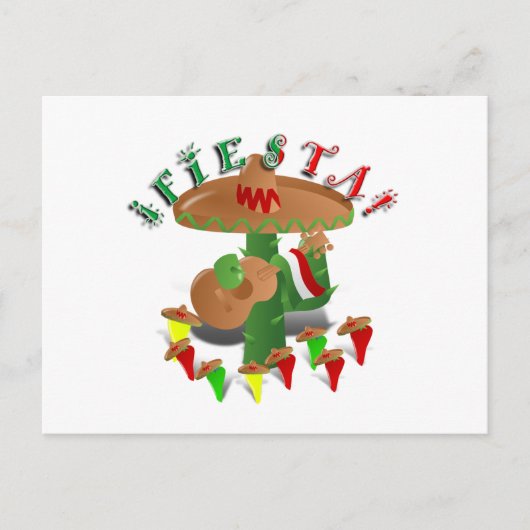 Carte Postale Fiesta Cactus avec Sombrero & Guitare (Devant)