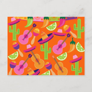 Carte Postale Fiesta Party Sombrero Cactus Lims Peppers Maracas
