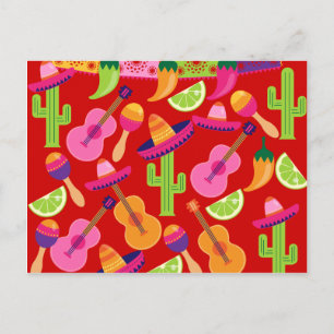 Carte Postale Fiesta Party Sombrero Limes Guitare Maraca Saguaro