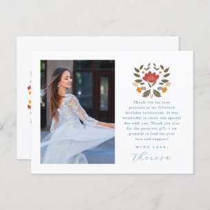 Carte Postale Fiesta Two Photo Blue Quinceanera Merci floral