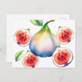 Carte Postale Fig d'aquarelle fraîche avec blanc doux (Devant / Derrière)