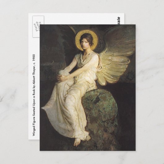 Carte Postale Figure ailée assise sur un rocher par Abbott Thaye (Devant / Derrière)
