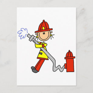 Carte Postale Figure de pompier avec tuyau