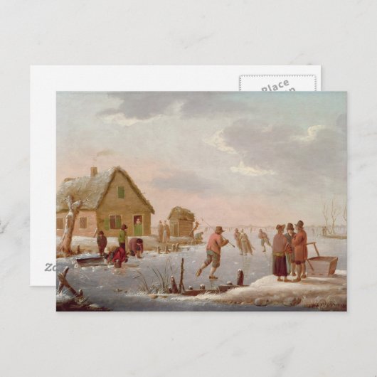 Carte Postale Figures Patinage dans un paysage hivernal (Devant / Derrière)