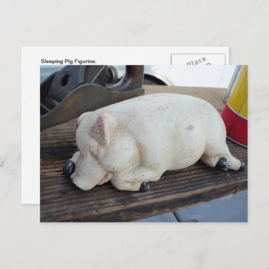 Carte Postale Figurine de cochon couché (Devant / Derrière)