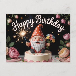 Carte Postale Figurine de gnome Joyeux Anniversaire sur un gâtea