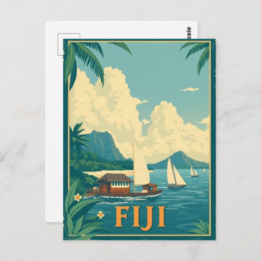 Carte Postale Fiji Tropical Island Beach Retro (Devant / Derrière)