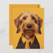 Carte Postale Fil Haired Dachshung Sur Jaune (Devant / Derrière)