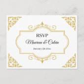 Carte Postale Filigree or élégant sur blanc, mariage RSVP (Devant)