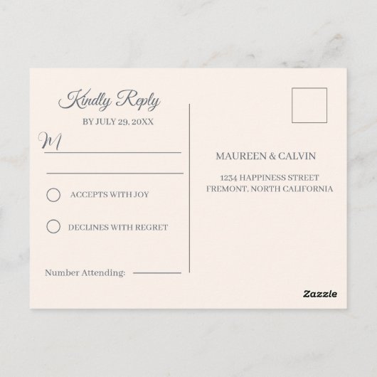 Carte Postale Filigree rustique, mariage RSVP (Dos)