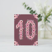 Carte Postale Fille 10e anniversaire Fleurs roses Feuillage vert (Debout devant)