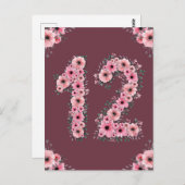 Carte Postale Fille 12e anniversaire Fleurs roses Feuillage vert (Devant / Derrière)