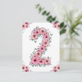 Carte Postale Fille 2e anniversaire Fleurs roses Feuillage vert (Debout devant)