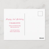 Carte Postale Fille 2e anniversaire Fleurs roses Feuillage vert (Dos)