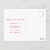 Carte Postale Fille 2e anniversaire grande Fleurs roses Feuillag (Dos)