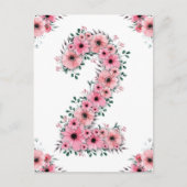 Carte Postale Fille 2ème anniversaire grand Fleurs roses Feuilla (Devant)