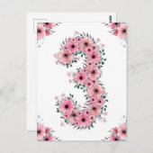 Carte Postale Fille 3ème anniversaire Fleurs roses Feuillage ver (Devant / Derrière)