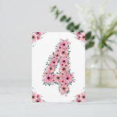 Carte Postale Fille 4ème anniversaire Fleurs roses Feuillage ver (Debout devant)