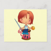 Carte Postale Fille à coudre (Devant)