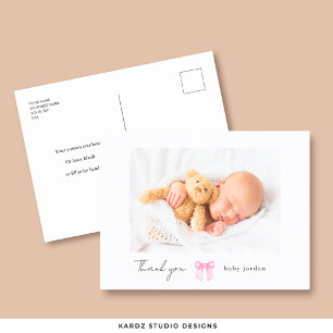 Carte Postale Fille à l'arc rose Photo Moderne Remerciement Baby
