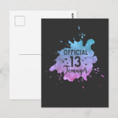 Carte Postale Fille adolescente officielle 13ème anniversaire (Devant / Derrière)